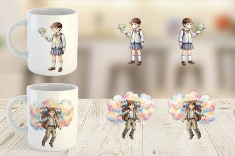 Mug Wrap Retro Space Kid School Watercolor Sublimation artnoy 
