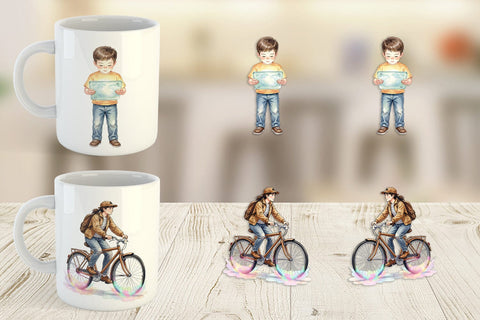 Mug Wrap Retro Space Kid School Watercolor Sublimation artnoy 