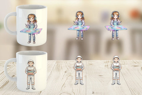 Mug Wrap Retro Space Kid School Watercolor Sublimation artnoy 