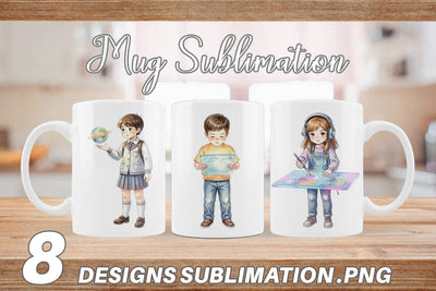 Mug Wrap Retro Space Kid School Watercolor Sublimation artnoy 