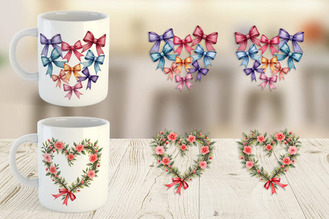 Mug Wrap Ribbon Heart Wreaths Sublimation artnoy 