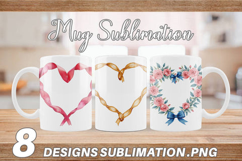 Mug Wrap Ribbon Heart Wreaths Sublimation artnoy 