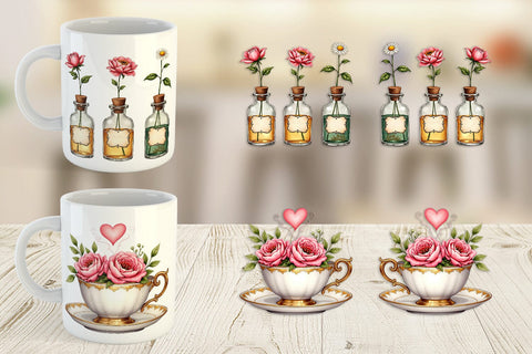 Mug Wrap Romantic Blooms Vintage Floral Valentine Sublimation artnoy 