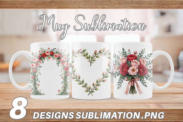 Mug Wrap Romantic Blooms Vintage Floral Valentine Sublimation artnoy 