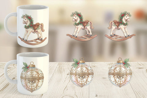 Mug Wrap Romantic Victorian Holiday Watercolor Sublimation artnoy 
