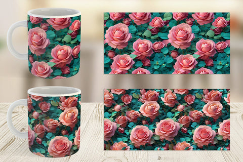 Mug Wrap Rose Flower Pattern Sublimation artnoy 
