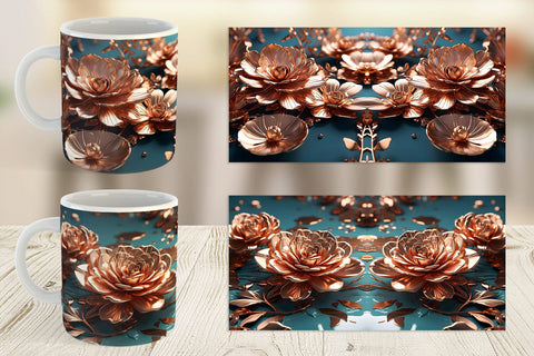 Mug Wrap Rose Gold Flowers Sublimation artnoy 