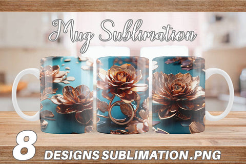 Mug Wrap Rose Gold Flowers Sublimation artnoy 
