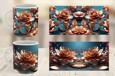 Mug Wrap Rose Gold Flowers Sublimation artnoy 