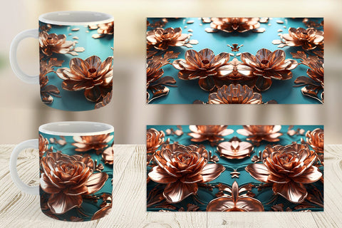 Mug Wrap Rose Gold Flowers Sublimation artnoy 