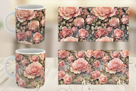 Mug Wrap Rose Watercolor Texture Sublimation artnoy 