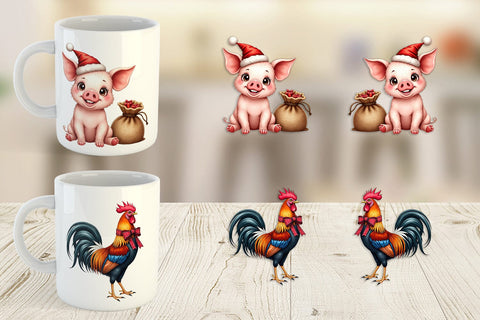 Mug Wrap Rustic Farmhouse Christmas Animals Watercolor Sublimation artnoy 