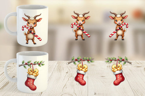 Mug Wrap Rustic Farmhouse Christmas Animals Watercolor Sublimation artnoy 