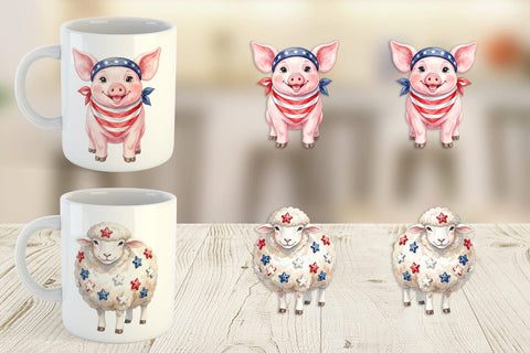 Mug Wrap Rustic Patriotic Farm Animals Sublimation artnoy 