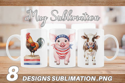 Mug Wrap Rustic Patriotic Farm Animals Sublimation artnoy 