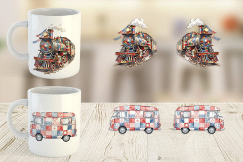 Mug Wrap Rustic USA Patchwork Vehicle Sublimation artnoy 