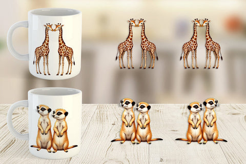 Mug Wrap Safari Sweethearts Watercolor Sublimation artnoy 