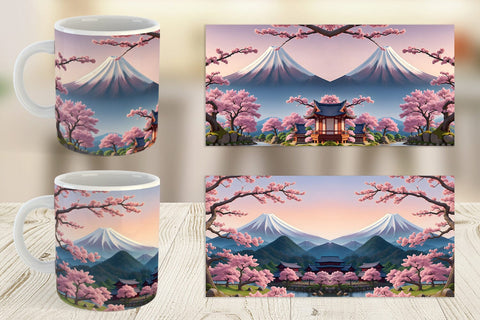 Mug Wrap Sakura Trees Mount Fuji Sublimation artnoy 
