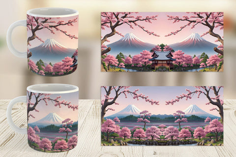 Mug Wrap Sakura Trees Mount Fuji Sublimation artnoy 