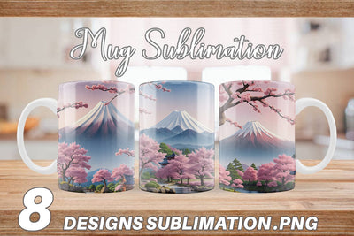 Mug Wrap Sakura Trees Mount Fuji Sublimation artnoy 