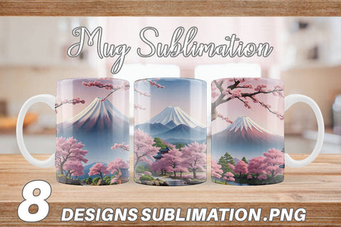 Mug Wrap Sakura Trees Mount Fuji Sublimation artnoy 