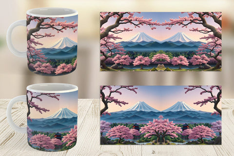 Mug Wrap Sakura Trees Mount Fuji Sublimation artnoy 