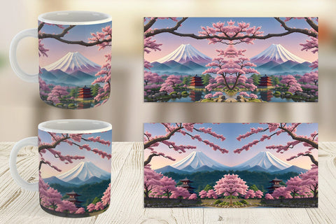 Mug Wrap Sakura Trees Mount Fuji Sublimation artnoy 