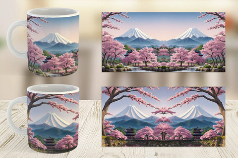 Mug Wrap Sakura Trees Mount Fuji Sublimation artnoy 