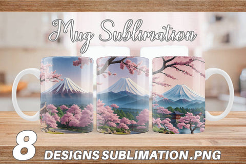 Mug Wrap Sakura Trees Mount Fuji Sublimation artnoy 