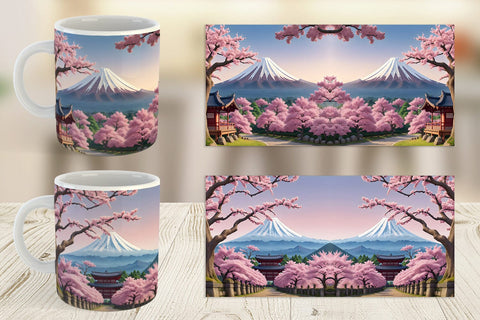 Mug Wrap Sakura Trees Mount Fuji Sublimation artnoy 