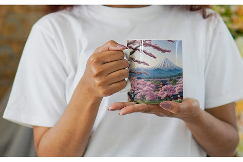 Mug Wrap Sakura Trees Mount Fuji Sublimation artnoy 