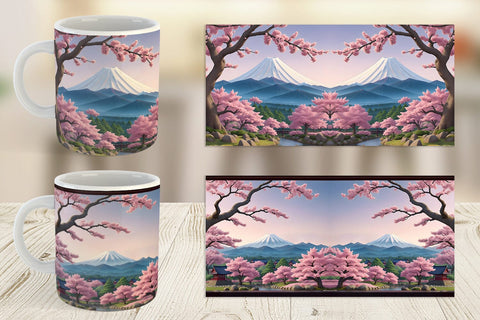 Mug Wrap Sakura Trees Mount Fuji Sublimation artnoy 