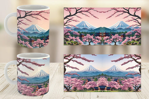 Mug Wrap Sakura Trees Mount Fuji Sublimation artnoy 