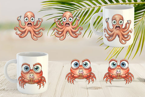 Mug Wrap Salty Summer Sea Animal Watercolor Sublimation artnoy 