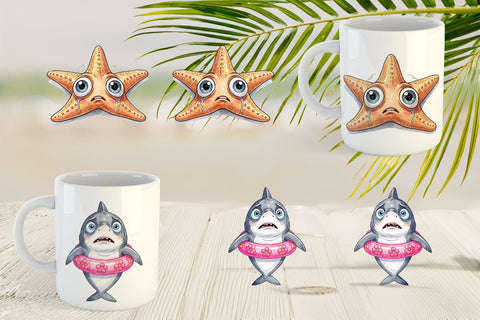 Mug Wrap Salty Summer Sea Animal Watercolor Sublimation artnoy 