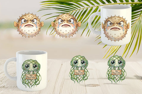 Mug Wrap Salty Summer Sea Animal Watercolor Sublimation artnoy 