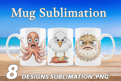 Mug Wrap Salty Summer Sea Animal Watercolor Sublimation artnoy 