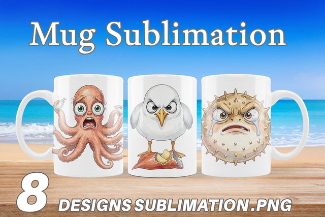 Mug Wrap Salty Summer Sea Animal Watercolor Sublimation artnoy 