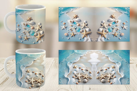 Mug Wrap Sandy Beach and Seashells Sublimation artnoy 