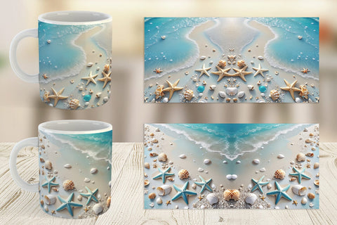 Mug Wrap Sandy Beach and Seashells Sublimation artnoy 
