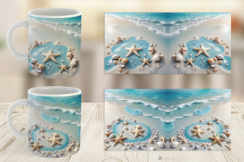 Mug Wrap Sandy Beach and Seashells Sublimation artnoy 
