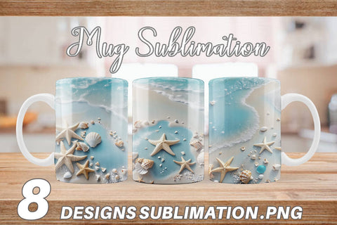 Mug Wrap Sandy Beach and Seashells Sublimation artnoy 