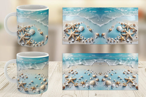 Mug Wrap Sandy Beach and Seashells Sublimation artnoy 