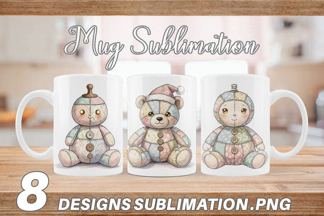 Mug Wrap Santa Workshop Patchwork Watercolor Sublimation artnoy 