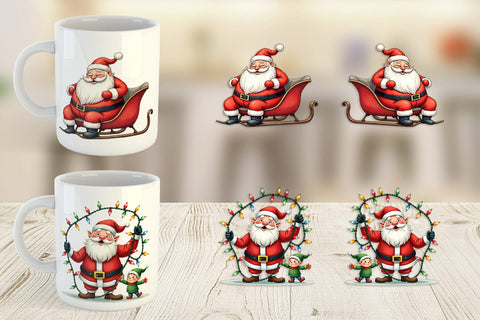 Mug Wrap Santa's Quirky Workshop Watercolor Sublimation artnoy 