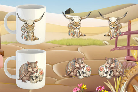 Mug Wrap Sarcastic Boho Desert Skull Watercolor Sublimation artnoy 