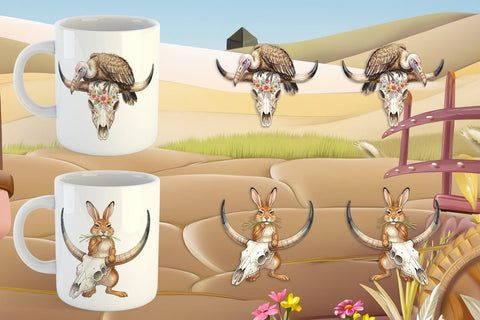 Mug Wrap Sarcastic Boho Desert Skull Watercolor Sublimation artnoy 