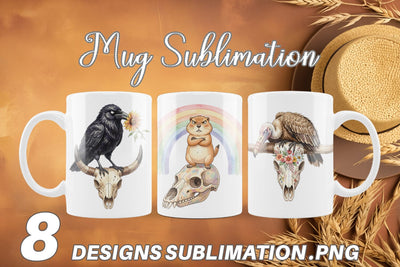 Mug Wrap Sarcastic Boho Desert Skull Watercolor Sublimation artnoy 