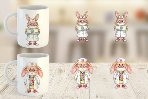 Mug Wrap Sarcastic Bunny Nurse Vibes Sublimation artnoy 