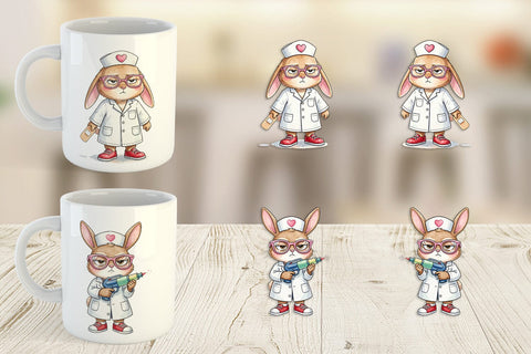 Mug Wrap Sarcastic Bunny Nurse Vibes Sublimation artnoy 